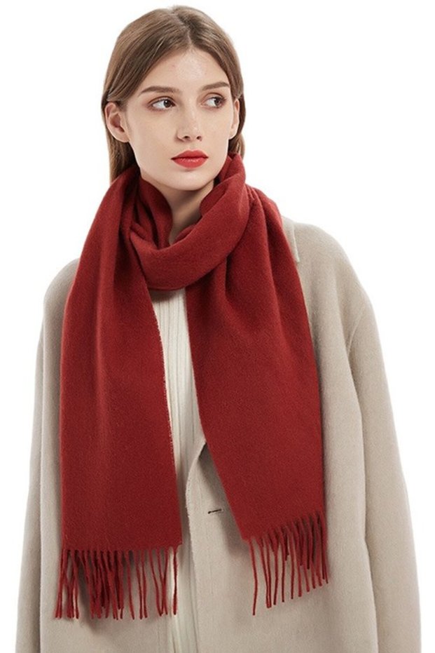 Women's navy scarf 32x180cm cashmere-soft tassel warm.