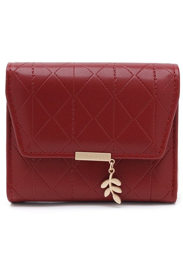 Women's PU leather zipper wallet deep purplish-red coin/card.