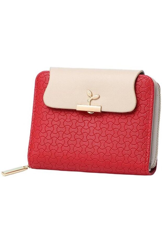 Women's PU leather wallet 5 slots zipper compact stylish.