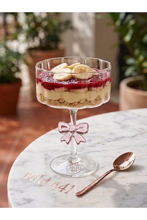 Glass Footed Pink Bow Sweet Presentation Plate Bowl Magnolia Bowl Ribbon 200ml