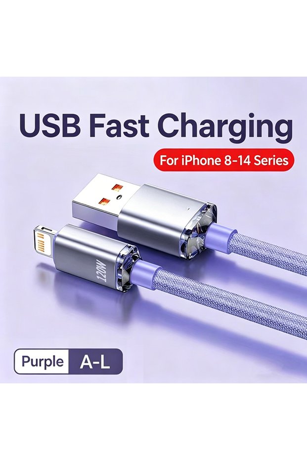 1m A-L Purple NNBILI Type C PD 120W Cable for iPhone 14 13 12 11 Pro X 8 Fast USB to L Cable for iPh