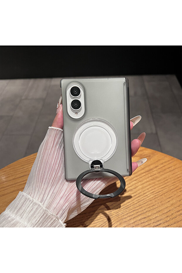 Galaxy Z Fold 8 Black Luxury Magnetic Bracket Transparent Matte Case for Z Fold 8 Ultra Z Fold 7 6