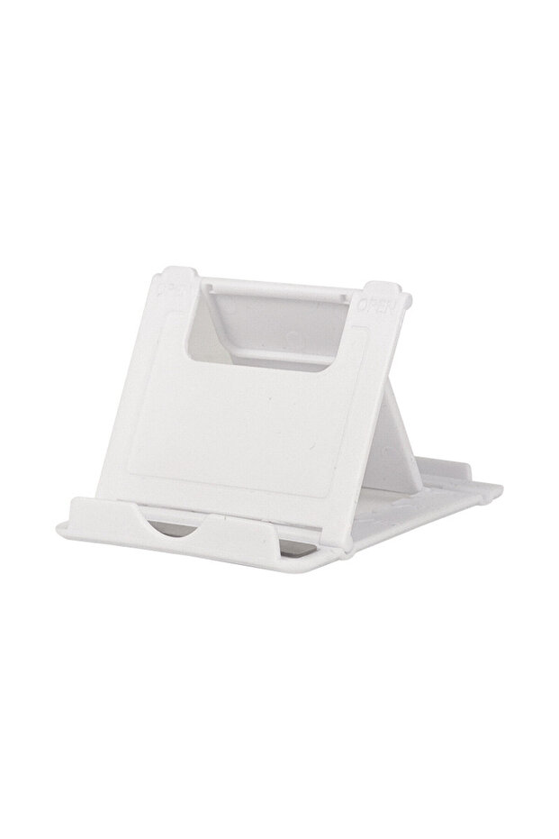 White Foldable Phone Stand, Adjustable Portable Desktop Holder for Smartphone Tablet, Hands-Free Vie