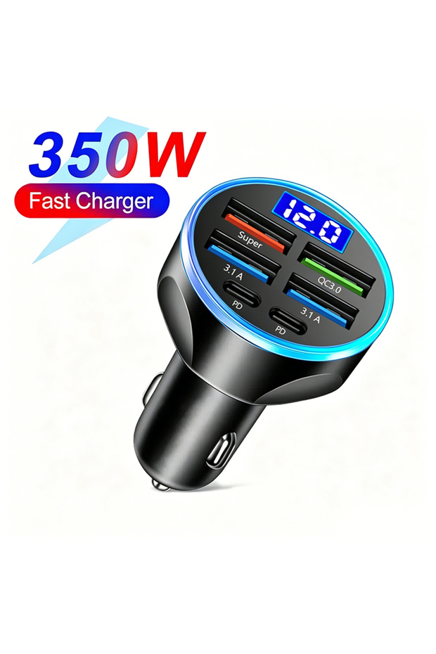 6-ports B 350W USB Car Fast Charger 4-ports 6-ports 250W PD QC 3.0 USB C Car Phone Charger Type-C Ad