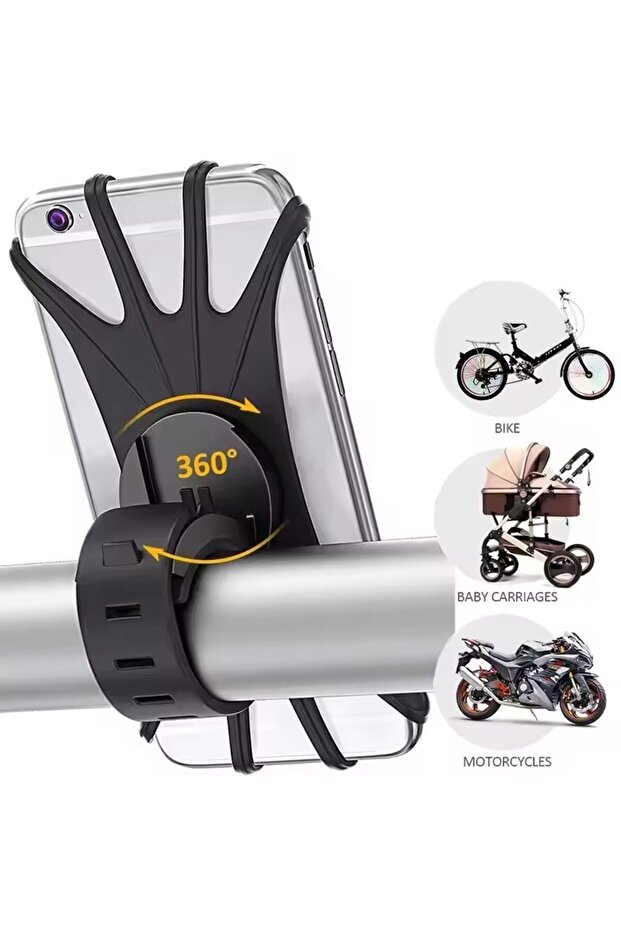 Black Silicone Bicycle Phone Holder Universal Bike Motorcycle Mobile Phone Stand Handlebar Clip Brac