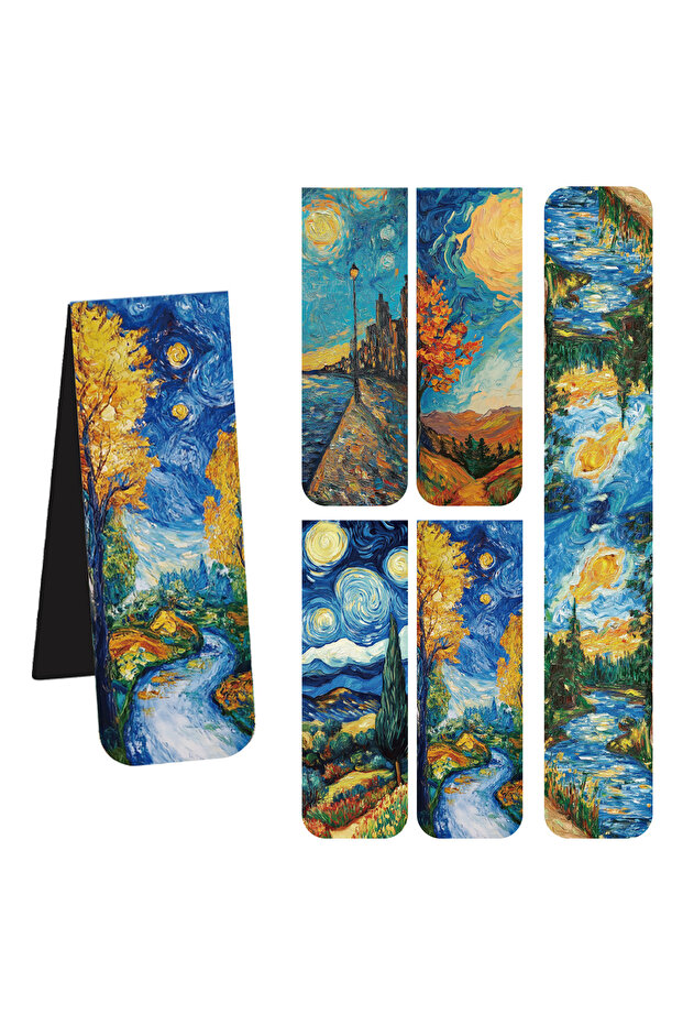 5PCS 5PCS World Famous Paintings by Van Gogh Magnetic Bookmark Page Clip Read The Page Labels for St