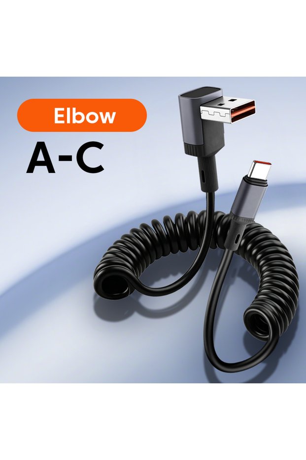66W A-C Elbow 100W Type C TO Type C Cable Car Spring Cable 6A Short Fast Charging USB C Cable For iP