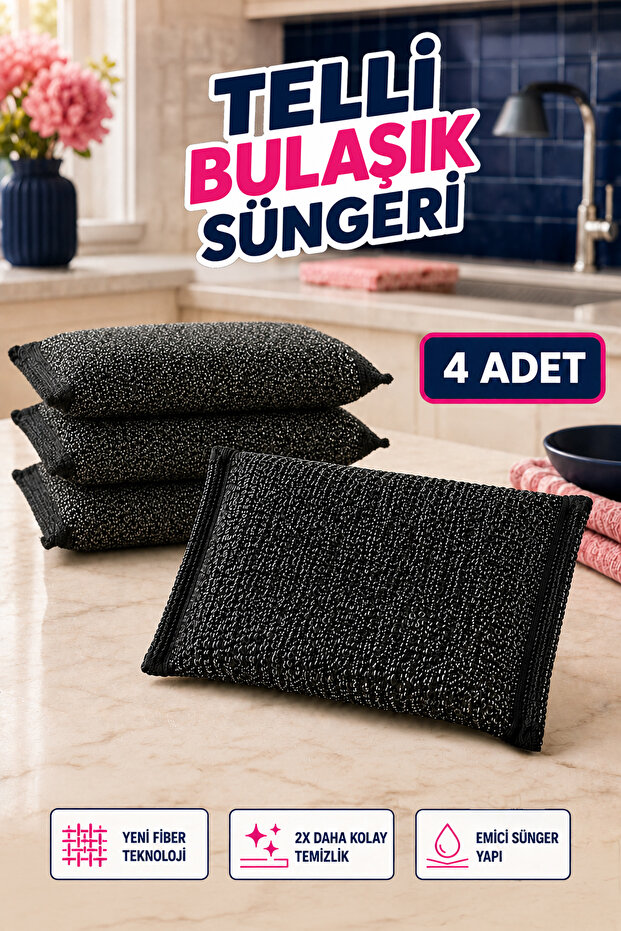 4-Piece Wire Dishwashing Sponge Set - Stainless Inox Multi-Purpose Fiber Cleaning Kitchen Dishwashing Sponge