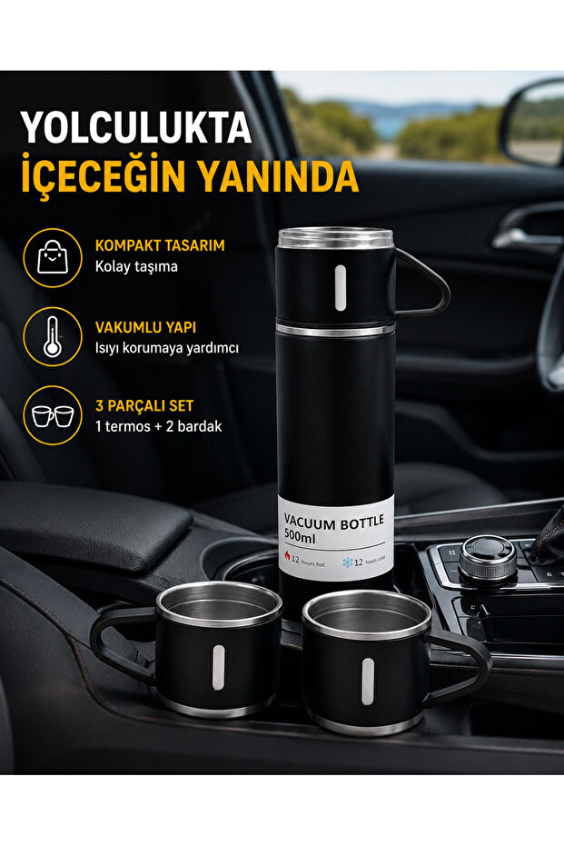 Preminium 500 ml Stainless Steel Thermos Set – Leak-Proof, Vacuum-Insulated, Heat Preservation Feature, Portable
