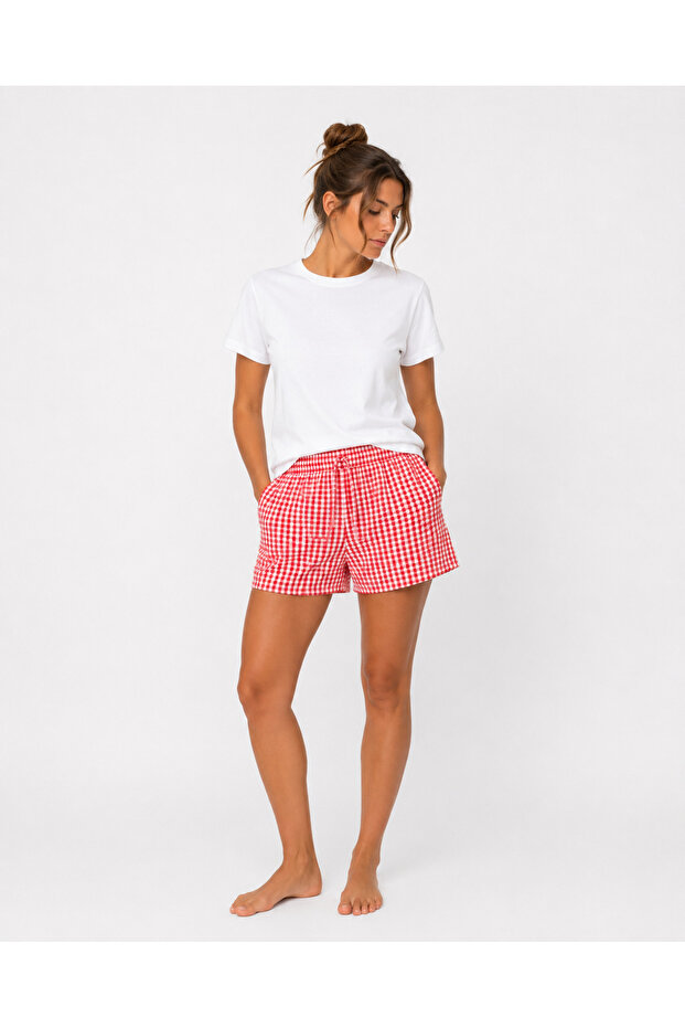شورت نسائي بخصر مطاطي منقوش - تصميم مريح، مزود بجيوب