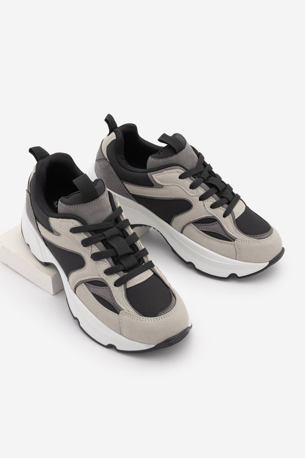 Women's Sneaker High Thick Sole Multi-Piece Lace-Up Sports Shoes Merita Gray Suede