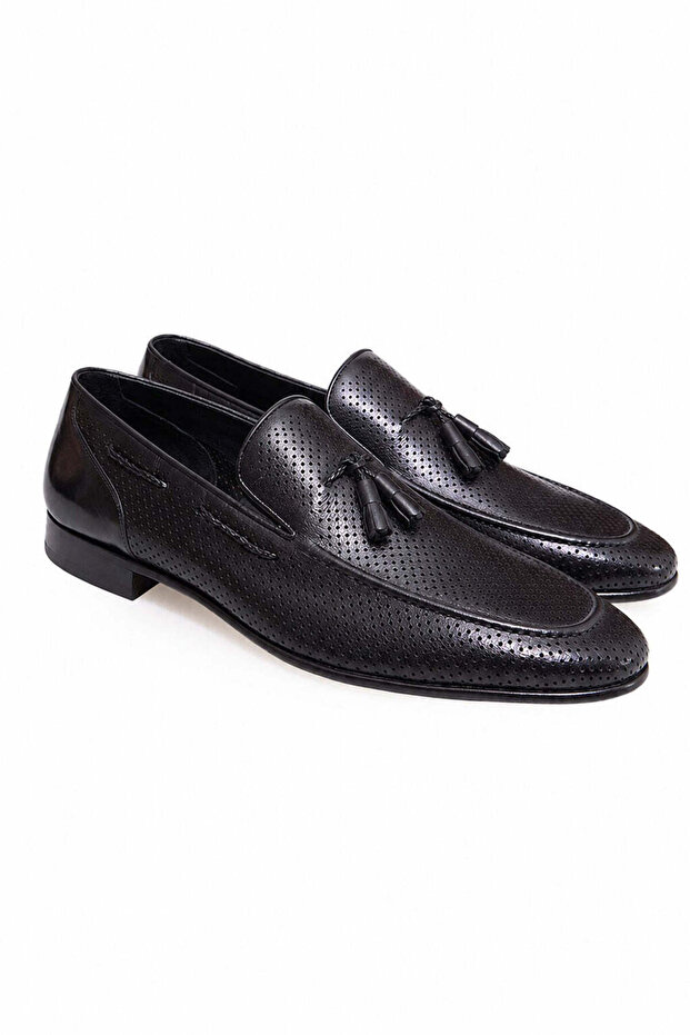Black Color Laceless Genuine Leather Men's Shoes