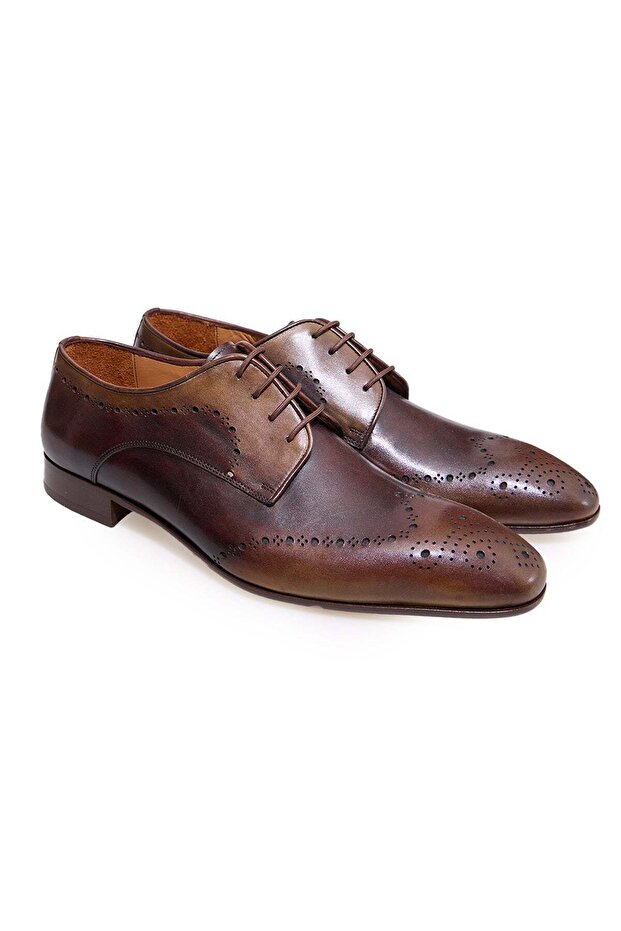 Brown Lace-Up Genuine Leather Men's Shoes