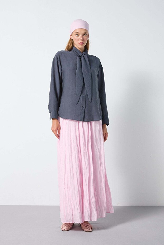 Women's Anthracite Collar Detailed Modal Fabric Shirt 31189