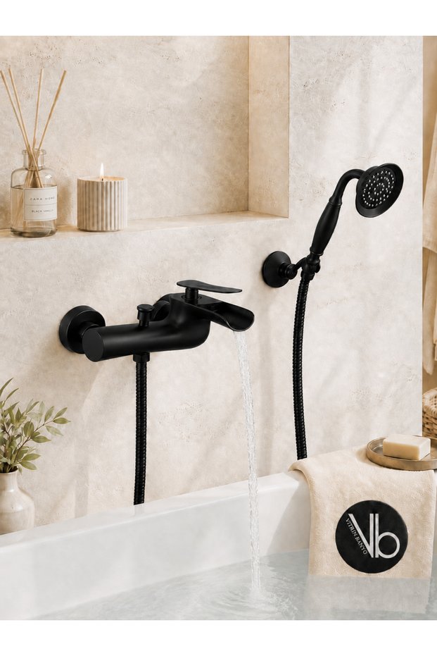 Waterfall Bathroom Faucet Black – Retro Antique Wall-Mounted Bathroom Faucet with Hand Shower