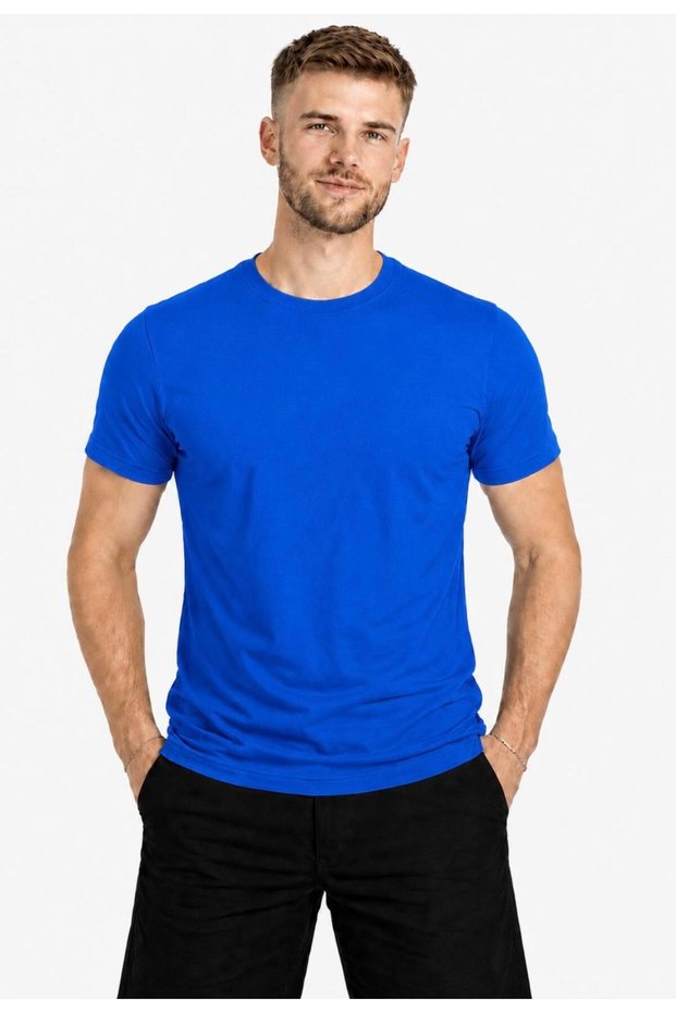 Men's Cobalt Blue Short Sleeve Cotton T-Shirt-D405