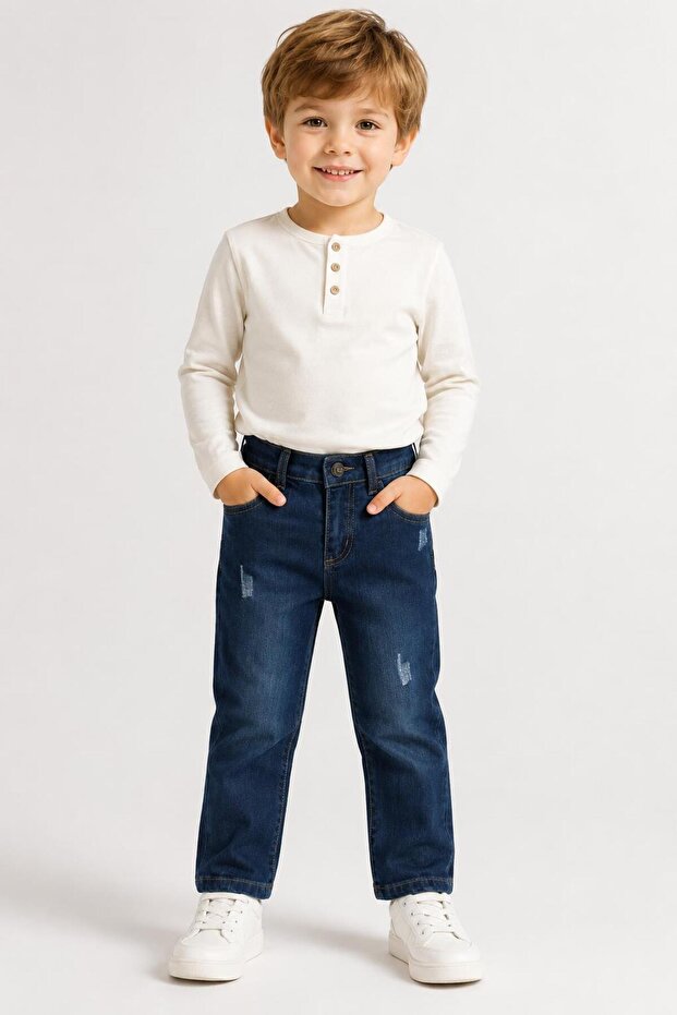 Boy's Jean Pants with Pencil Detail, Distressed Look, Relaxed Fit