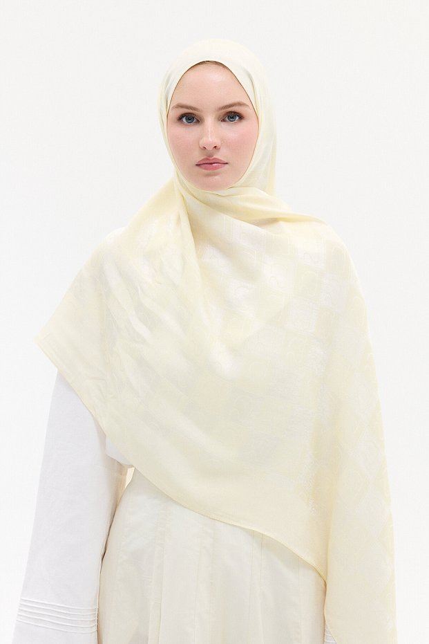 Naia Jacquard Shawl Monogram Pattern - Ecru