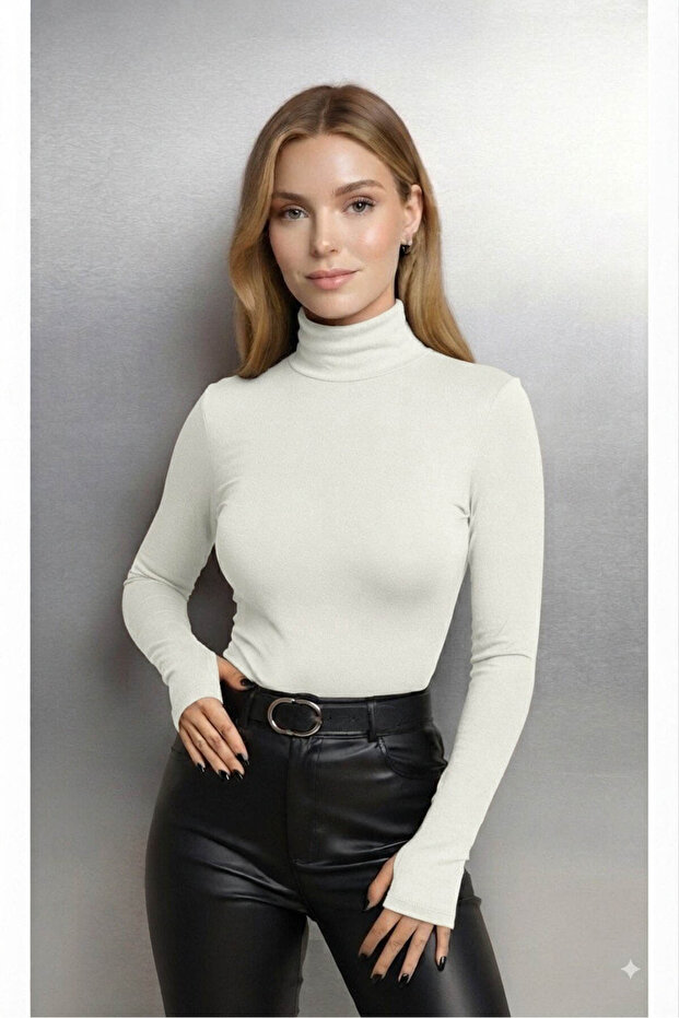 Round Neck Women's Long Sleeve Stretch Fabric Bodysuit with Toes