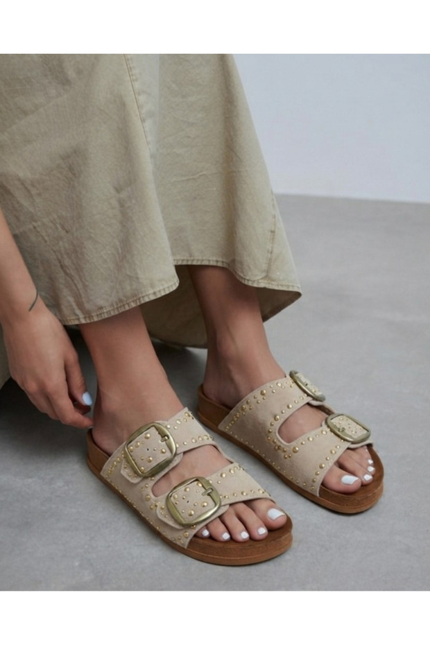 Women's Stoned Double Buckle Wedge Heeled Daily Stylish Summer Slippers