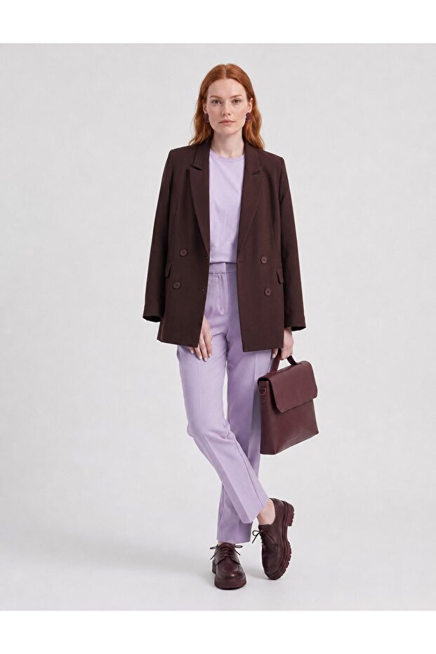 Flap Pocket Crepe Blazer Jacket Dark Brown