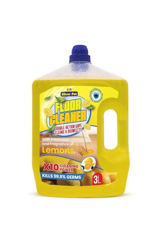 Silver Pot Lemon Floor Cleaner Liquid – 3L Antibacterial Surface Cleaning Solution with Refreshing Lemon Scent for Tiles, Marble, Wood, and Laminate Floors