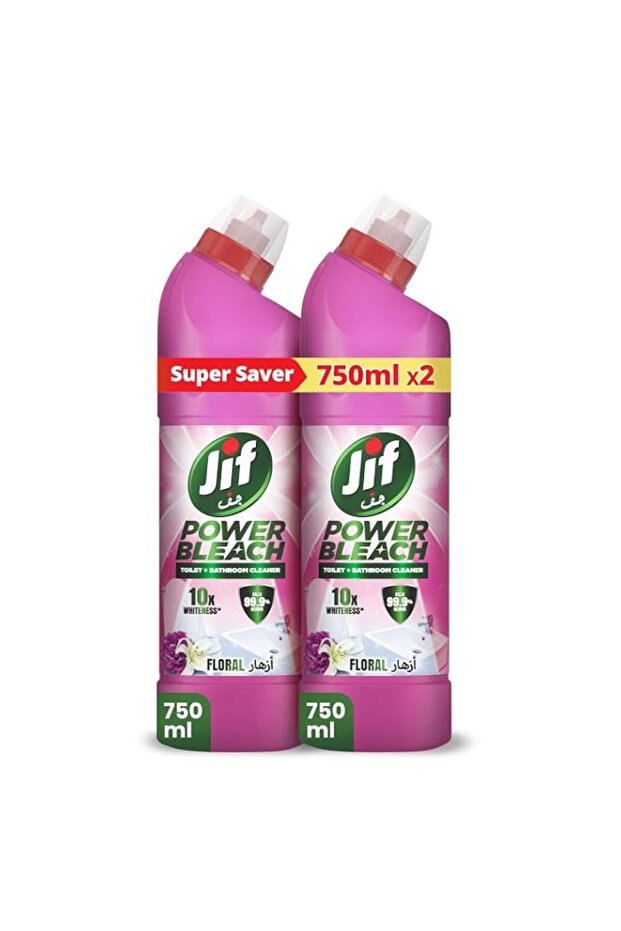 JIF Power Bleach Bathroom Cleaner, Floral, kills 99.9% germs, 750ml x 2