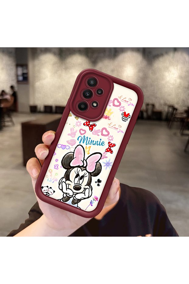 Samsung Galaxy A23 Compatible Case Camera Protector Minnie Pattern Burgundy Dear Couple Silicone Phone Case