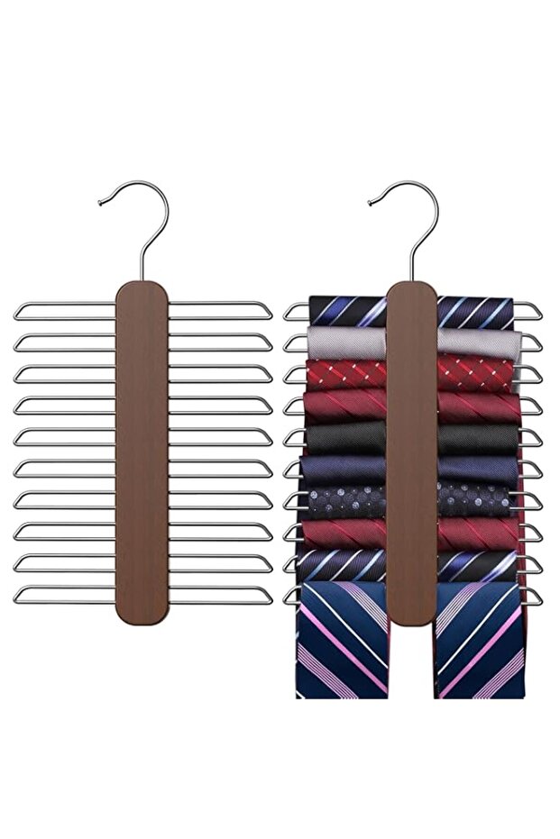 20 Pack Wooden Closet Tie Hanger and Organizer with Swivel Accessories