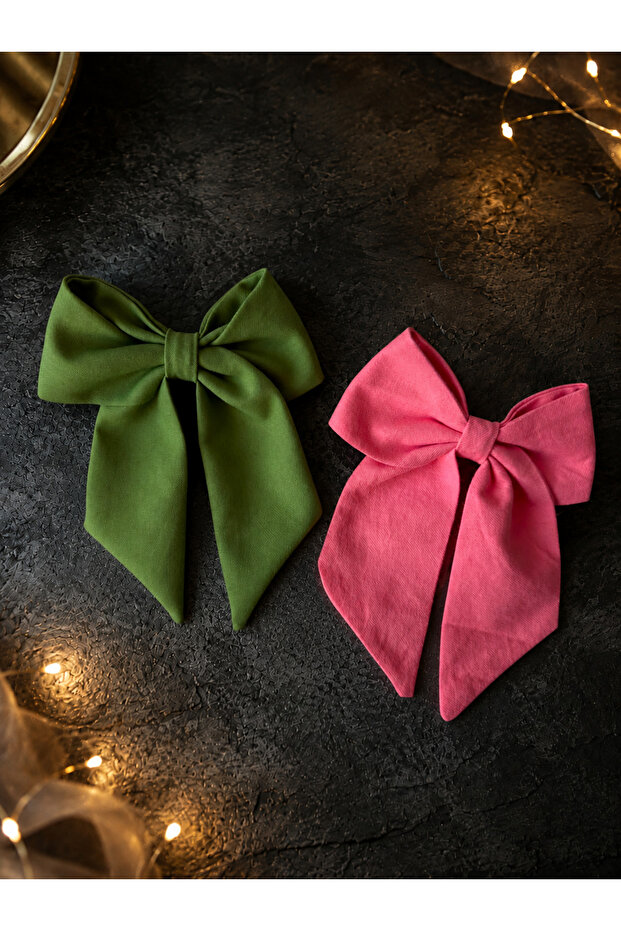 Set of 2 Large Bowknot Automatic Hair Clips for Women and Children, Patterned Solid Color Hair Clips
