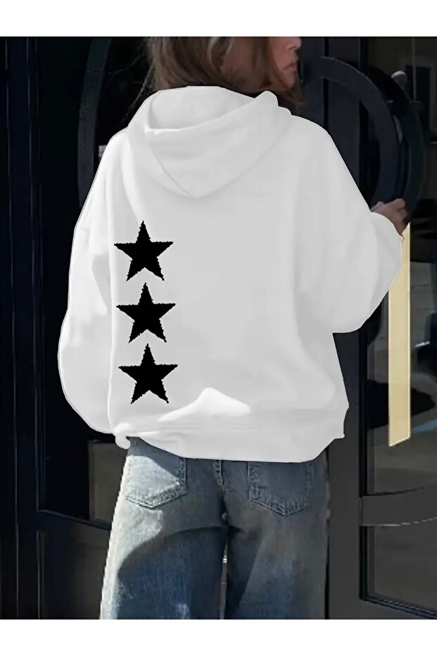 Back Star Printed Oversized Women's Hooded Sweatshirt