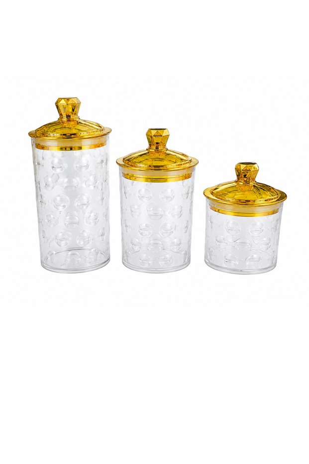 Set Recipiente Plastic 3 Piese cu Capac Auriu