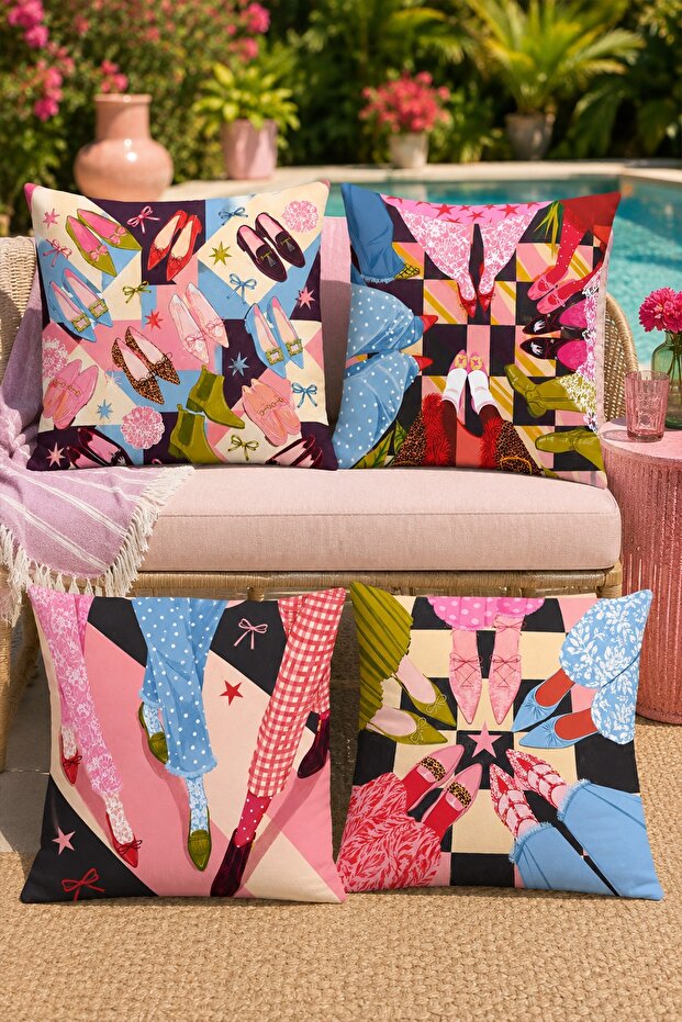 Fancy Girls Patterned 4-Piece Throw Pillow Cover Set