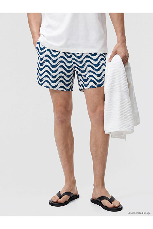 Nevavm Short Length Patterned Men's Swim Shorts with Difference