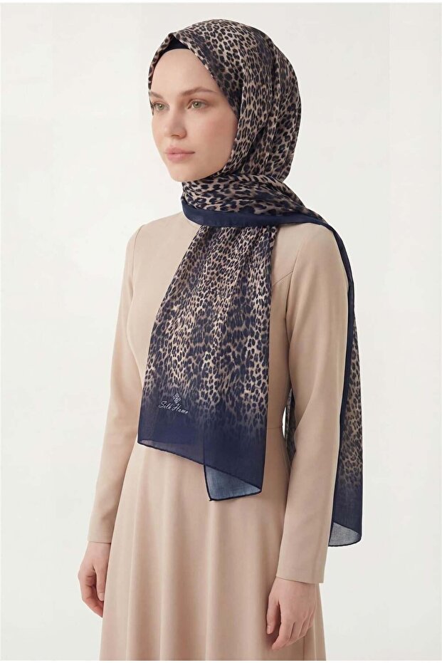 Leopard Pattern Cotton Midnight Blue 90X200 Soft Shawl