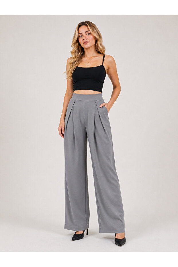 Women's High Waist Pleated Detailed Wide Leg Modal Fabric Sweatpants