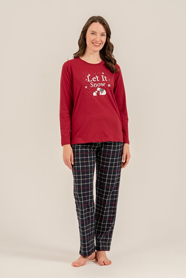 Women'S, Red, 100% Cotton Pajama Set (with Socks as a Gift)