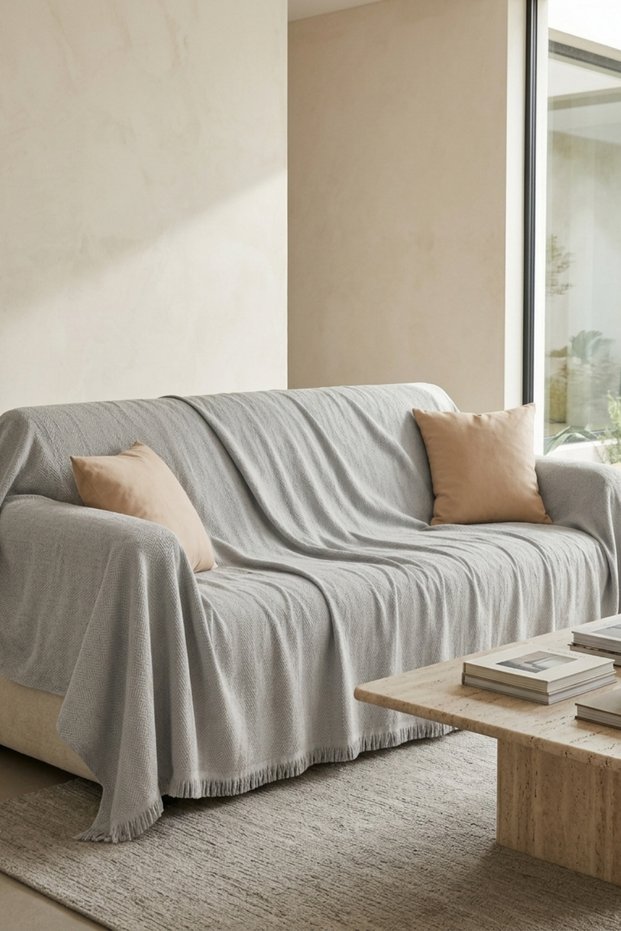 Nordic Textured Cotton Fringed Sofa Cover and Sofa Shawl Non-Slip Anti-Sweat 180X300 cm