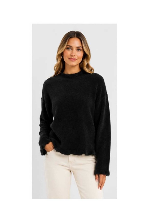 Women's Soft Textured Fuzzy Knitwear Sweater Half Turtleneck Long Sleeve Loose Model