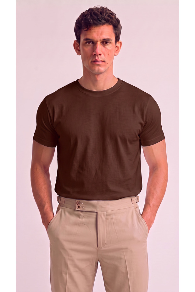 Men's Crew Neck Basic Plain T-Shirt - Narrow Sleeves