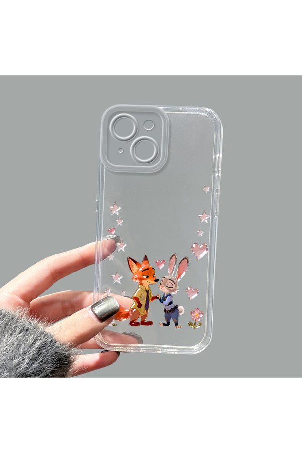 iPhone 14 Compatible Camera Protected Anti-Shock Aesthetic Print Patterned Transparent Silicone Case