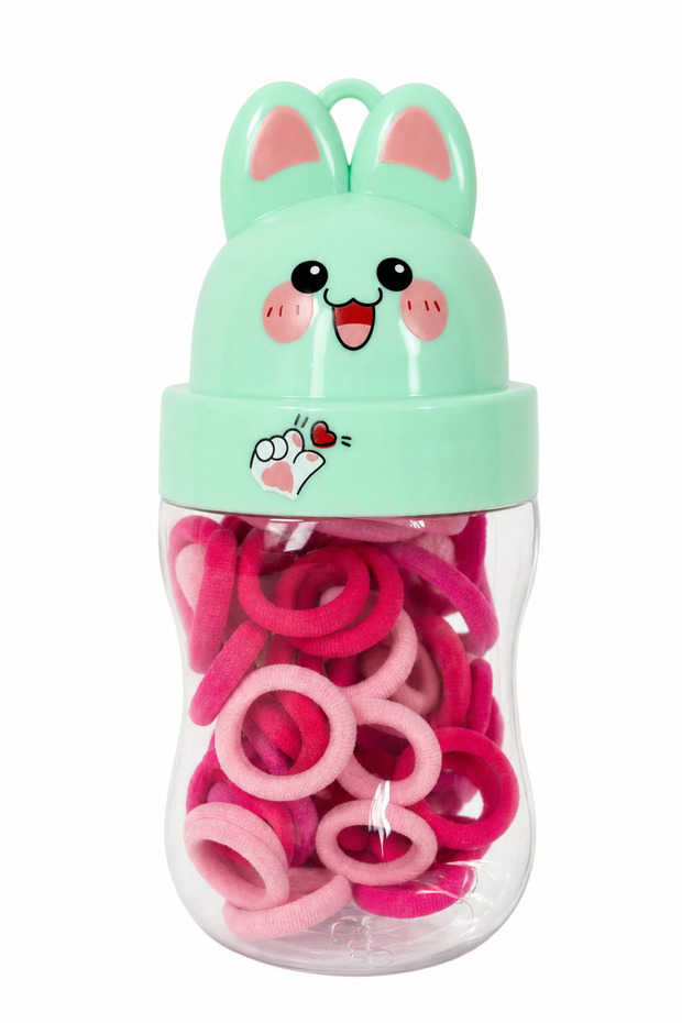 Pink-Toned Rubber Buckle Set in a Box with Cute Rabbit Figures for Children