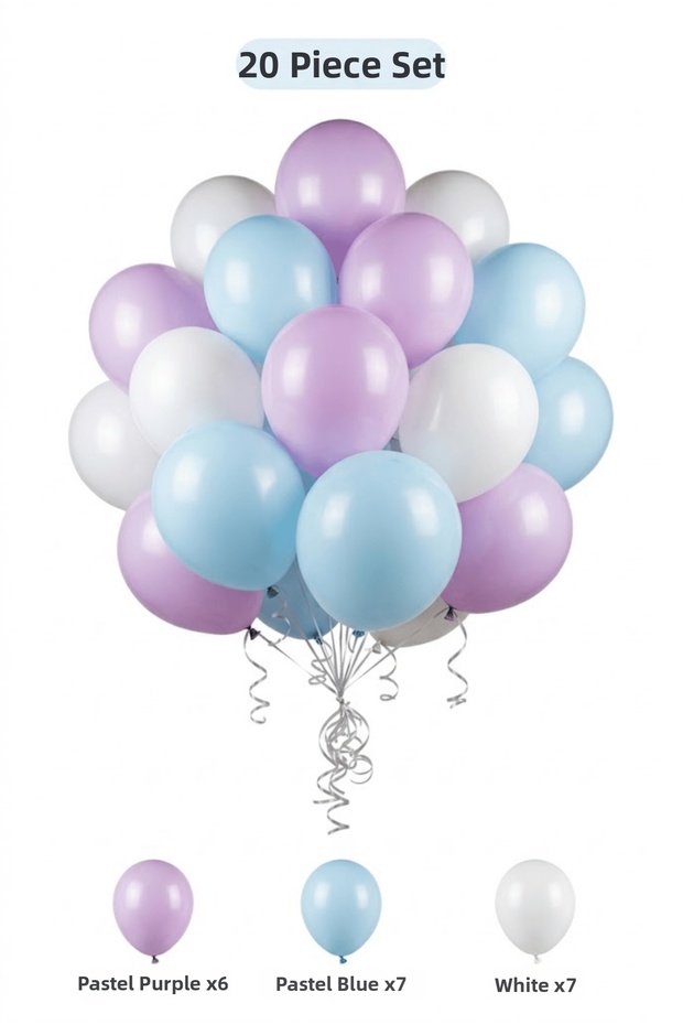 Orchid Themed Balloon Set Macaron Blue Lilac 20 Pieces Girls Birthday Party Decoration