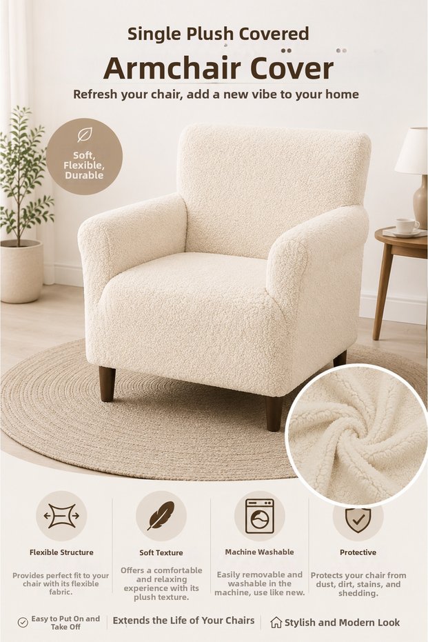 Soft Welsoft Elastic Single Seat Cover Non-Slip Flexible Washable Armchair Seat Cover
