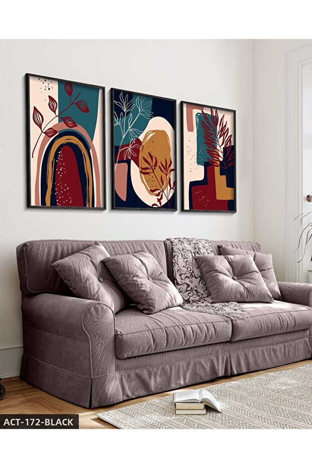 Abstract Poster 3 Pieces Wooden Framed Painting Act