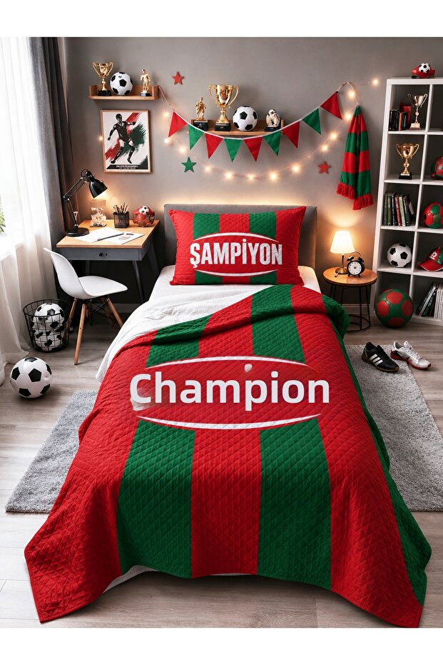 Red Green Champion Fan Children's Room Single Pique Bedspread