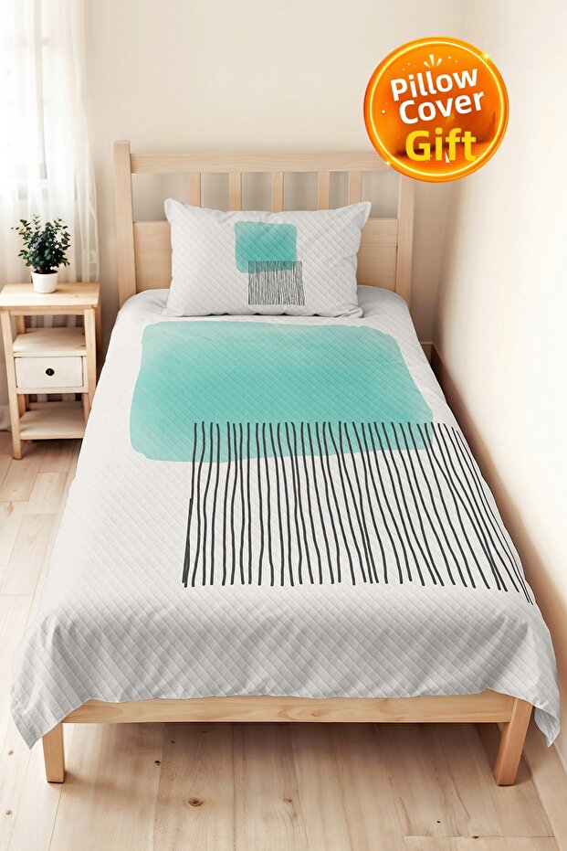 Mint Geometric Modern Young Room Single Pique Set - Striped Anthracite 160X220 cm Bedspread
