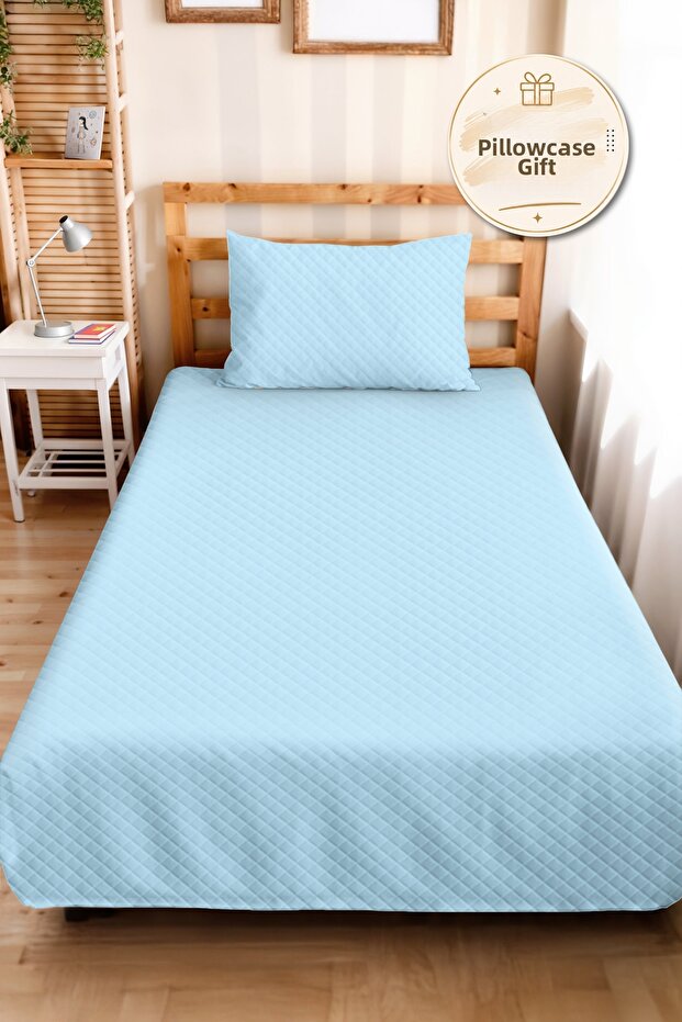 Blue Minimal Young Room Single Pique Set - Pastel Quilted 160X220 cm Summer Bedspread