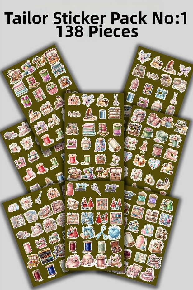 Vintage Tailor and Sewing Themed Sticker Pack - 138 Pieces Scrapbook & Planner Labels