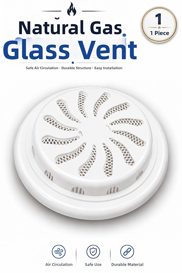 Adjustable Natural Gas Glass Vent - White | Ventilation Grille on Glass | Safe Air Circulation | Screw Mounting - 1 Pc